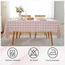 Checkered Tablecloth Rectangle Cotton Linen Fabric Gingham Table Cloth Buffalo Plaid Table Cover With Tassel Wrinkle Free Washable For Kitchen Dining Picnic, Pink And White, 55X90'',55inchx90inch(Rectangular),Pink - 粉紅色的 - 查看 8