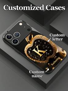 1pc Customizable Text & Letter Design Rhinestone Apple Pattern Tempered Glass Phone Case, Compatible With IPhone 17 ProMax/17 Air/15/16 Pro/14 Plus/13 Pro/12 Pro Max/11/Xs Max/8/7/6 Plus, S24 Ultra/S25 Ultra, Compatible With Redmi NOTE 13/14, Compatible With Redmi K40, Mi 11, Fashionable Business Custom Gift For Family, Colleagues, Friends - Black - View 5