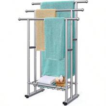 40 Tall Freestanding Towel Racks For Bathroom 3 Tier Floor Towel Rack With Storage Basket Blanket Ladder Drying And Display Rack For Large Bath Hand Towel Outdoor Poolside - Grey - View 1