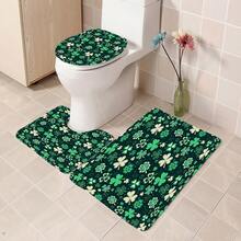 1pc/4pcs St. Patrick's Day Rainbow Lucky Element Shower Curtain Set, Includes Leprechaun, Hat, Beer, Clover, Gold Pot Elements Shower Curtain Set, Bathroom Divider Shower Curtain With Hooks, Anti-Slip Bathroom Mat Carpet, U-Shaped Toilet Mat, Toilet Seat Cover, Holiday Party Home Bathroom Accessories 4-Piece Shower Curtain Set - Multicolor - View 12