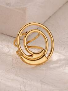 1 Nhẫn tròn họa tiết khoét rỗng bằng thép không gỉ mạ vàng 18k cho nữ, nhẫn ngọc trai giả, trang sức to bản, phóng đại - Vàng 2 - Xem 14