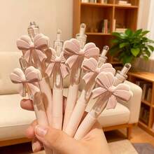 6支可爱粉色蝴蝶结圆珠笔，少女文具，0.5毫米顺滑按动笔，学生/办公用品及青少年礼物 - 黑色 - 查看 5