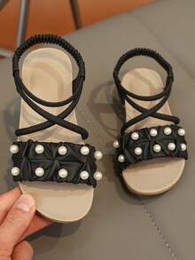 1 Pair Retro Boys/Girls Open Toe Sandals, New Summer Fashion Breathable Slip-On Beach Shoes, Soft Non-Slip Sole - Black - View 11