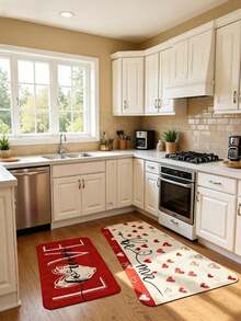 1 件情人节装饰厨房地毯，饰有心形和爱心文字图案，防滑且可水洗，采用毛绒材质，适用于卧室、客厅、餐厅、厨房、浴室和玄关。 - 彩色 - 查看 10