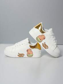 Kids' Casual Sneakers, Spring/Autumn, Girls & Boys Cartoon Print Breathable Soft Bottom Student Shoes - Gold - View 1