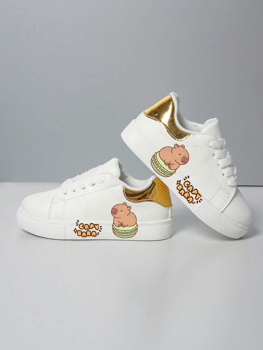 Kids' Casual Sneakers, Spring/Autumn, Girls & Boys Cartoon Print Breathable Soft Bottom Student Shoes - Gold - View 1