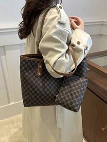 新款极简复古大容量手提包，拉链开口，轻便柔软的单肩包。适合女士日常休闲使用。 - 咖啡棕 - 查看 3