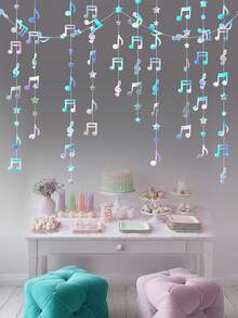 1 Bộ, Dây cờ treo hình nốt nhạc và ngôi sao kèm dải giấy kim tuyến lấp lánh, trang trí chủ đề âm nhạc đã được xâu sẵn - Thích hợp cho đám cưới, buổi hòa nhạc, tiệc sinh nhật và nhiều sự kiện khác như năm mới, Lễ tình nhân, tiệc tùng. - Nhiều màu - Xem 2