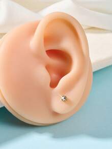 1pc Gold Plated Earring, 20g, Multi-Element Design With Heart, Butterfly, Flower, Star, Cross Shapes, Inlaid Zirconia, Valentine's Day Gift - Gold - View 38