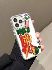 Estuche para teléfono con calcetín de oso navideño Compatible con fundas para teléfonos   17  16 Pro Max  15 Pro Max  13 y  12 Hecho de material de TPU a prueba de caídas, resistente al desgaste y cómodo de sostener Un gran regalo para familiares, amigos, seres queridos, novios, novias y para Navidad - Plateado - Ver 4