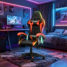GartistGo Ergonomic Gaming Chair With LED Lighting Effects, Height-Adjustable Backrest, With Lumbar Support And Headrest - Red - View 10