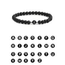6mm Black Matte Stone Beaded Bracelet, 26 English Letter Charm Bracelet, Unisex - Bracelet - View 1