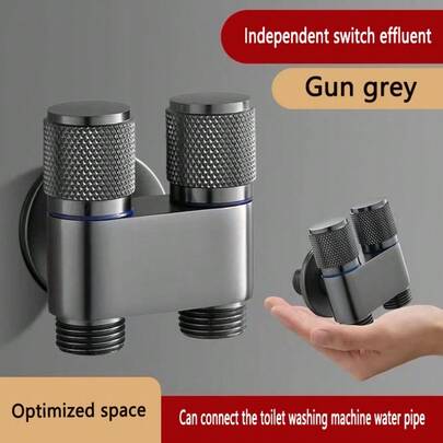 Válvula angular para vaso sanitário em aço inoxidável (1 unidade) - Saída dupla (1 entrada e 2 saídas), volante antiderrapante, design compacto que economiza espaço, adequada para tubulações de banheiro, superfície cromada, válvula angular | Acessório moderno para banheiro | Durável