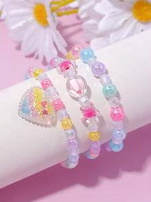 3pcs/Set Charming Love Pendant Bracelet Charming Multicolor DIY Beaded Jewelry Jewelry Bracelet Set Suitable For Girls Campus Birthday Holiday Party Gift Accessories Daily Casual College Vacation Set Colorful Beads Color Random - Multicolor - View 4