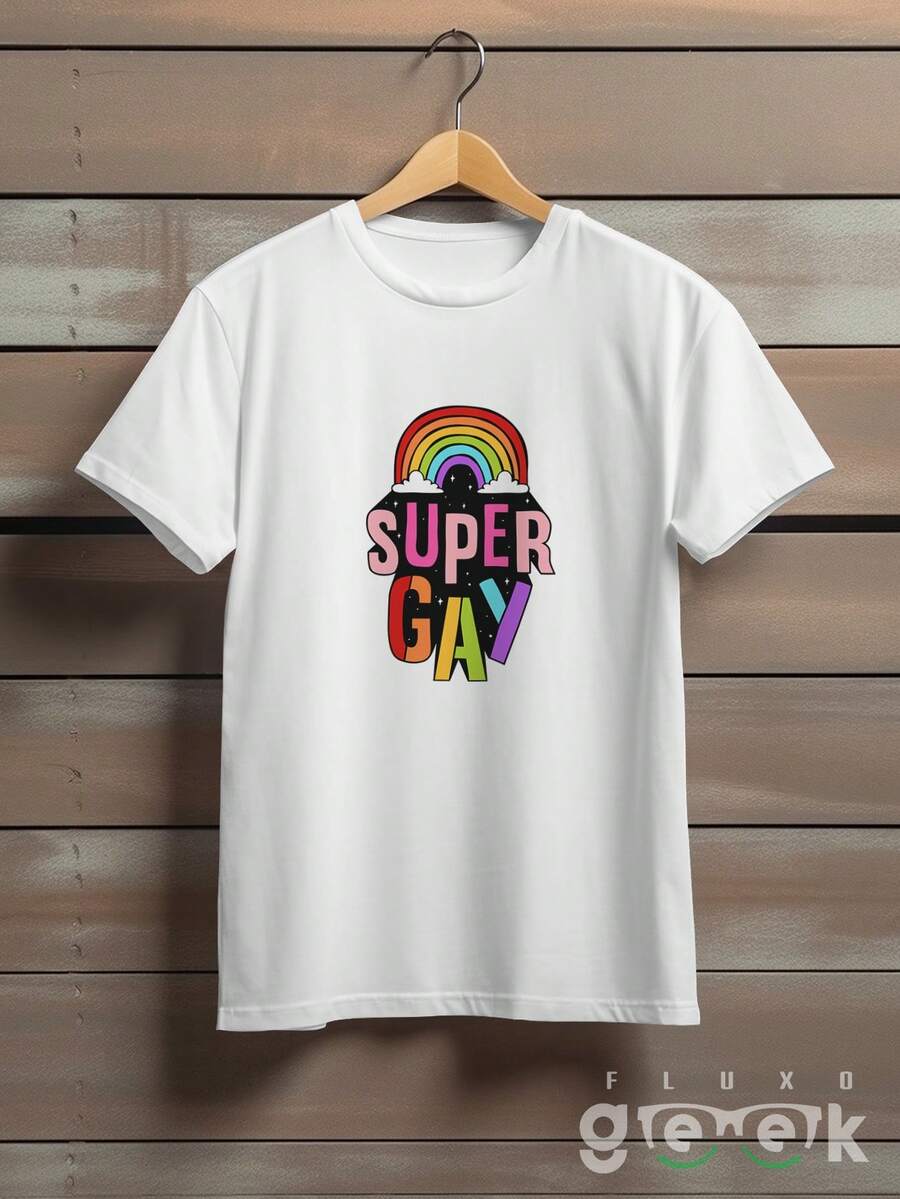Super Gay LGBT Pride Rainbow T-Shirt REF 3310 FLUXO GEEK - trắng - Xem 1