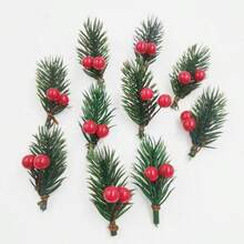 10/20pcs Artificial Christmas Pine Needles & Berries Fake Plants For DIY, Gift Box Decor & Party Supplies, Thanksgiving Wreath & Christmas Tree Decoration - Multicolor - View 7