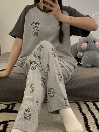 2pcs Women Short Sleeve Pajama Set, Soft & Comfortable Loungewear