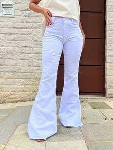 Women's Flare Jeans With Elastane Fabric - Com cinto Off - 查看 4
