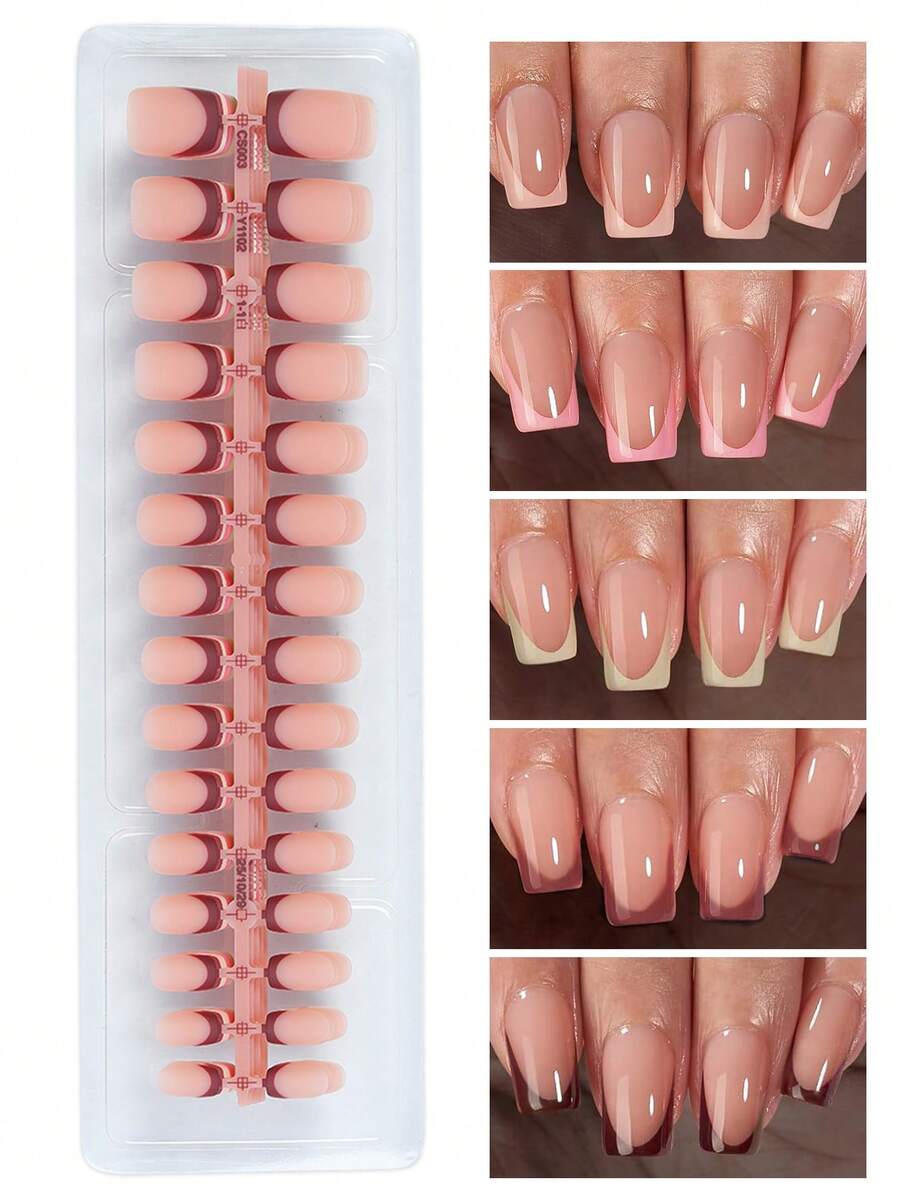 150 piezas Pegatinas de uñas acrílicas francesas cortas y cuadradas Conjunto de arte de uñas DIY para presionar, Estilo rosa Y2K Uñas artificiales adecuadas para salones de uñas, uso diario de niñas y mujeres y fiestas festivas