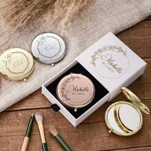 Customized Letter Shadow Folding Pocket Mirror, Personalized Makeup Mirror, Bridesmaid Gift, Wedding Gift For Her, Small Gift For Bridal Shower - Multicolor - View 2