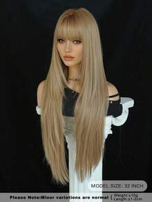 AKAKO 女士超长分层亚麻金色假发 - 蓬松合成假发，带深色刘海和发根，自然外观耐热纤维假发，深色哥特式时尚假发，适合日常派对、情人节音乐节和万圣节角色扮演使用，32 英寸 - 亞麻金 - 查看 4