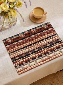 1 szt. bieżnik na stół z geometrycznym wzorem, 4 szt. podkładek z geometrycznym nadrukiem, odpowiednie na święta, imprezy, urodziny, kolacje, wystrój stołu w kuchni i jadalni, całoroczny wystrój domu i salonu - Wielokolorowe - Zobacz 11