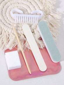 3-In-1 Manicure And Pedicure Set, Nail File And Orange Stick Set, Double-Sided Nail File, Wooden Cuticle Pusher, Nail Cleaning Tools, Nail Buffers, Nail Art Brushes, Professional Nail Care Supplies - Multicolor - View 4