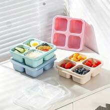 1pc 4-Compartment Lunch Box With Transparent Lid, Thick Plastic Meal Container With Utensils (Fork, Spoon), Dry Fruit Box, Candy Box, Fruit Box, Salad Box, Reusable For Back To School, Outdoor Camping, Kitchen Food Storage - Multicolor - View 7