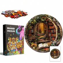 1PC Tree House Library Wooden Asymmetric Puzzle, Animal-Shaped 2D Jigsaw Toy For Kids And Adults. Educational Game, Great Gift For Party, Holiday, Christmas And Birthday. Unique Magical Desktop Decor & Creative Wooden Puzzle Present - Multicolor - View 1