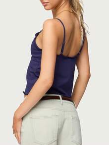 Cute Babydoll Tops For Women Spaghetti Strap V Neck Backless Cami Tops Y2k Going Out Tank Top - 深藍色 - 查看 3