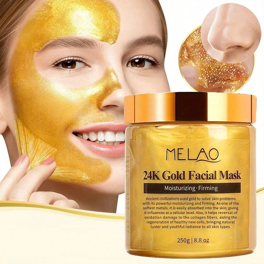 MELAO 24K黄金面膜，抗衰老黄金面膜，打造无瑕水润肌肤，帮助减少皱纹和细纹，去除黑头、污垢和油脂 - 金色 - 查看 1