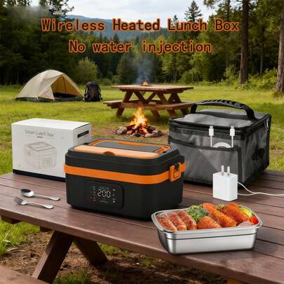 1,0L Caja de almuerzo eléctrica inalámbrica de acero inoxidable, con batería recargable de 8000mAh, temporizador y calentamiento ajustable, adecuada para oficina, coche y exteriores