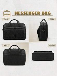 NEWHEY 男士笔记本电脑包 PU 皮革斜挎包 15.6 英寸公文包 复古电脑手提包 商务办公 - 彩色 - 查看 6