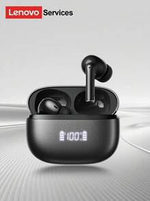 Lenovo LE232 ANC Noise Cancelling Bluetooth Headphones, Half In-Ear Design With Battery Level Display, Large Dynamic Driver, Surround Sound, High-Fidelity Audio, Low Latency, Long Battery Life, Comfortable Silicone Wireless Earbuds Compatible With Smartphones And Computers - Black - View 12