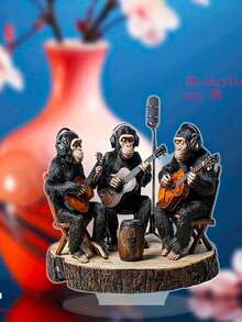 1pc 2D Flat Acrylic Bohemian Monkey Band Statue, Music Themed Desktop Decor, Versatile Bohemian Style, Suitable For Home, Office And Cafe