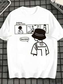 T-shirt décontracté grande taille à imprimé graphique cartoon, idéal pour le printemps, style streetwear hip-hop, respirant, imprimé graphique unique - Blanc - Voir 2