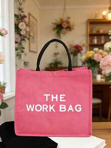 Rose Red Floral Print Linen Tote Bag, Rose Red Canvas Shopping Bag, Teacher Appreciation Gift, Women's Large Capacity Linen Handbag. Large Capacity, Can Carry Small Wallet, Ideal Shopping Bag. Multifunctional Portable Teacher Tote Bag - Hot Pink - View 13