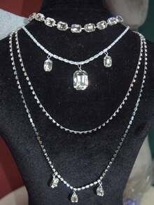 Rhinestone Back Chain Necklace, Personalized Exaggerated Suit Back Chain, Multi-Layer Hollow Body Chain Accessory