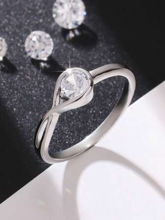 1 pieza Anillo de compromiso de lujo - Sintético de circonita cúbica redonda con alto pulido brillante de 4 garras, joyería eterna de aniversario para mujeres, ideal para boda, fiesta y regalo del Día de San Valentín