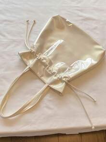 1pc Anime-Inspired Dopamine Drawstring Shoulder Bag, Fashionable Creative Small Food Quantity Transparent Decorative Bag, Drawstring Design Adds Stylish And Refined Touch, Minimalist Soft Girl Crossbody Bag, PU Material Magnetic Closure, Can Be DIY Ita Bag To Hold Figurines And Accessories, Suitable For Commuting, Attending Comic Conventions, Displaying Anime Merchandise, Shopping, Parties, And More - Silver - View 15