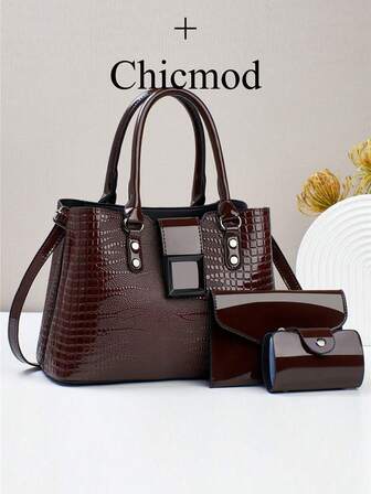 3-Piece Set PU Handbag For Women, Elegant Fashion Tote With Coin Purse And Card Holder, Versatile Large Capacity Shoulder Bag, Chic Bag With Stylish Design, Available In Multiple ColorsSuitable For Shopping, Wallet, Shopping, Young Women, College Students, Newcomers, White-Collar Workers. Very Suitable For Office, College, Work, Business, Commuting, Outdoor Activities, Travel And Outings