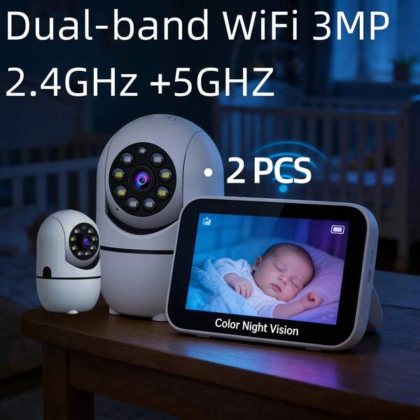 2-Packs Wireless Security Camera With 2.4G/5G WiFi, 360°PTZ Wireless WiFi Security Cameras For Indoor Surveillance, Full Color Night Vision, 2-Way Audio, White Home Wireless 5G WIFI Camera, Indoor Smart Home Security Cameras With Motion Tracking, App Push Notifications