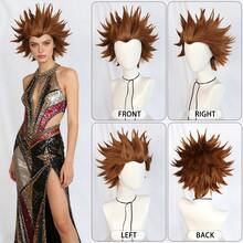 男女通用短款刺猬头层次直发动漫角色扮演假发，耐热合成纤维，圣诞时尚派对道具，棕色、白色、粉色、绿色可选，男女皆宜，日常、节日、舞会、音乐、电影、电子游戏、超级英雄等场合通用服装假发，酷炫独特的摇滚酒吧、俱乐部、锐舞派对装饰，舞台表演配饰，理想的礼物之选。 - 彩色 - 查看 12