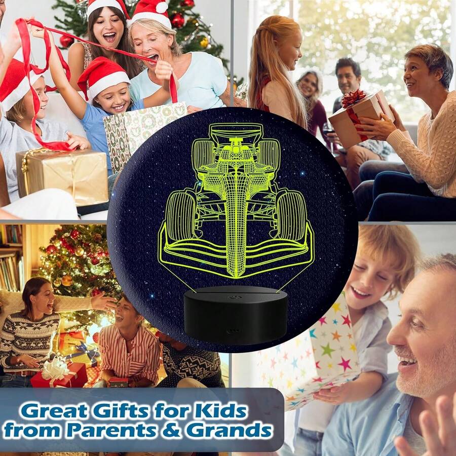 Regalo de coche de carreras para niño, luz de una noche con control remoto, cambio de 16 colores, temporizador, modo de parpadeo RGB y regulable, merchandising de coche de carreras para niños - Color 3 - Ver 1