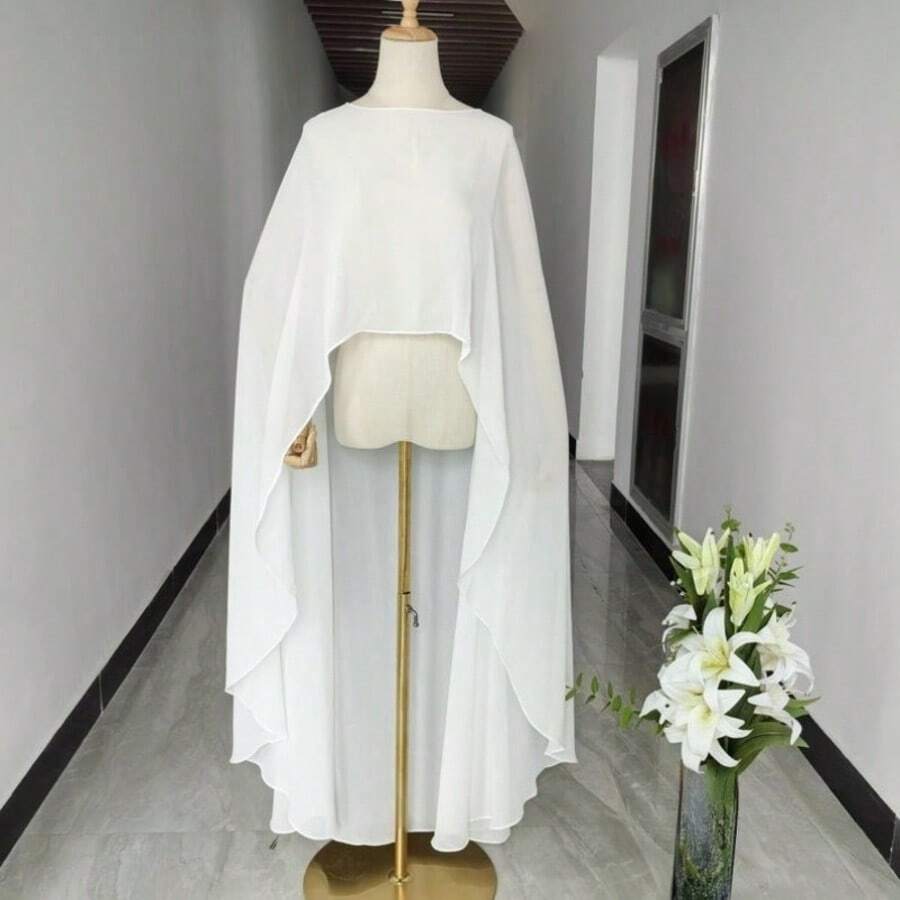 Chiffon Bridal Cape, High-Low Hem Bridal Cloak, Lightweight Bridal Shawl - B - View 1