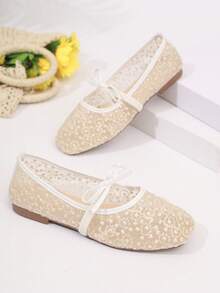 New Breathable Mesh Bow Mary Jane Shoes - Beige - View 2