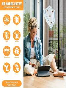 Puerta de pantalla magnética de alta resistencia - Auto sellado, entrada sin manos, protección contra insectos, amigable con mascotas y niños, malla de nailon fácil de limpiar para varios estilos de habitaciones, puerta de mascotas | Cierre magnético | Instalación fácil, puerta de pantalla - Blanco - Ver 3