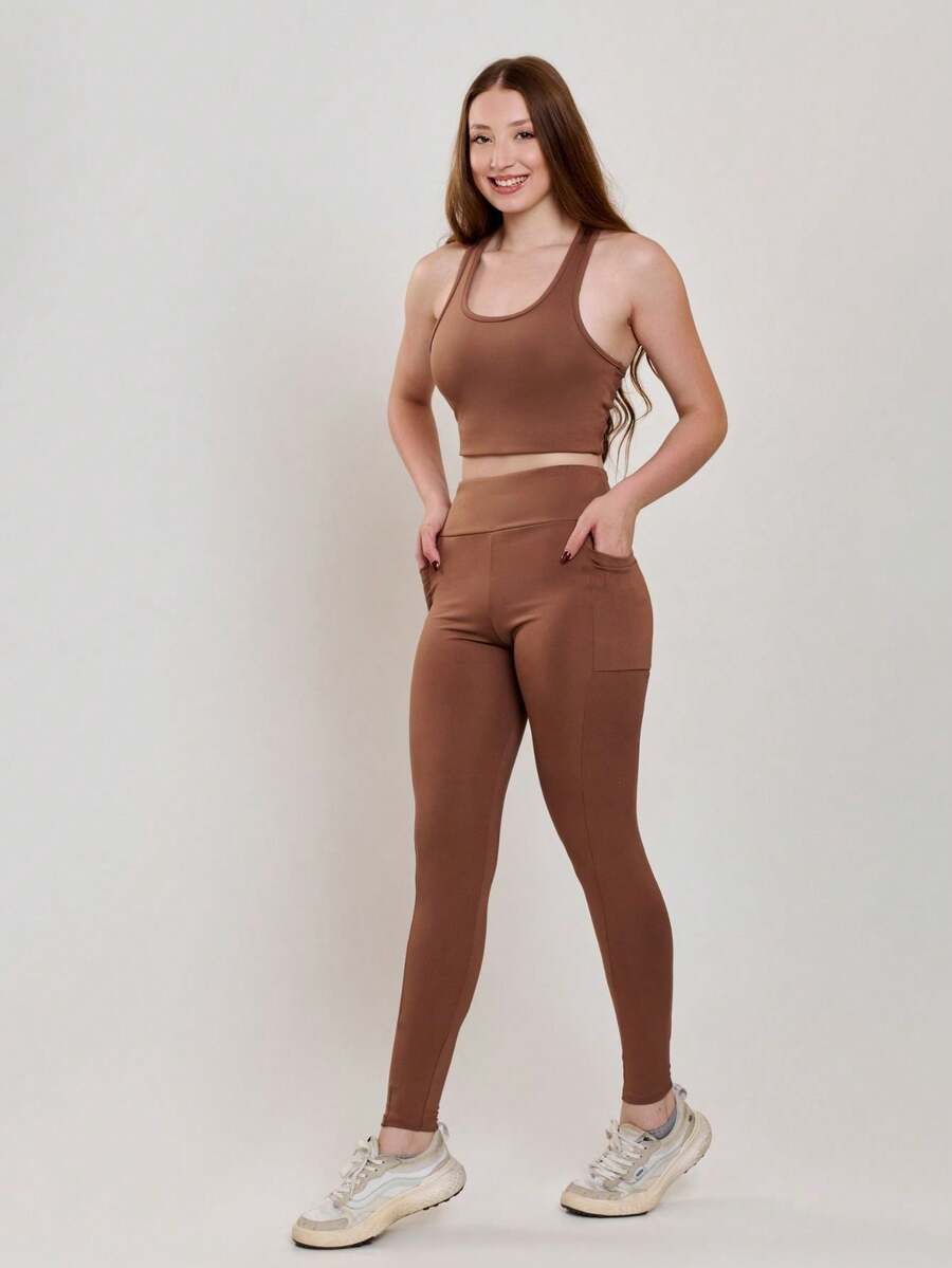 Basic Fitness Set With Pocket (Pants + Top) 11270/10750 - Rust Brown - View 1