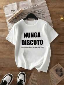 Women's Summer Spanish Slogan Graphic T-Shirt, Casual Comfortable Daily Top - White - View 4