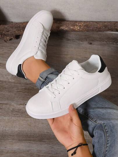 Zapatillas deportivas casuales con cordones, unisex, tallas 36-45, zapatos de pareja de moda en blanco, zapatos deportivos de suela blanda y versátiles para estudiantes, zapatos planos casuales antideslizantes y resistentes al desgaste de corte bajo